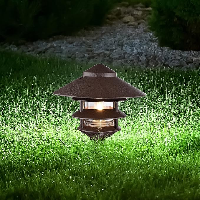 Nuvo SF76/637 One 2 Louver Hood Outdoor Pagoda Landscape Pathway Light 3 Tier-Large Old Bronze