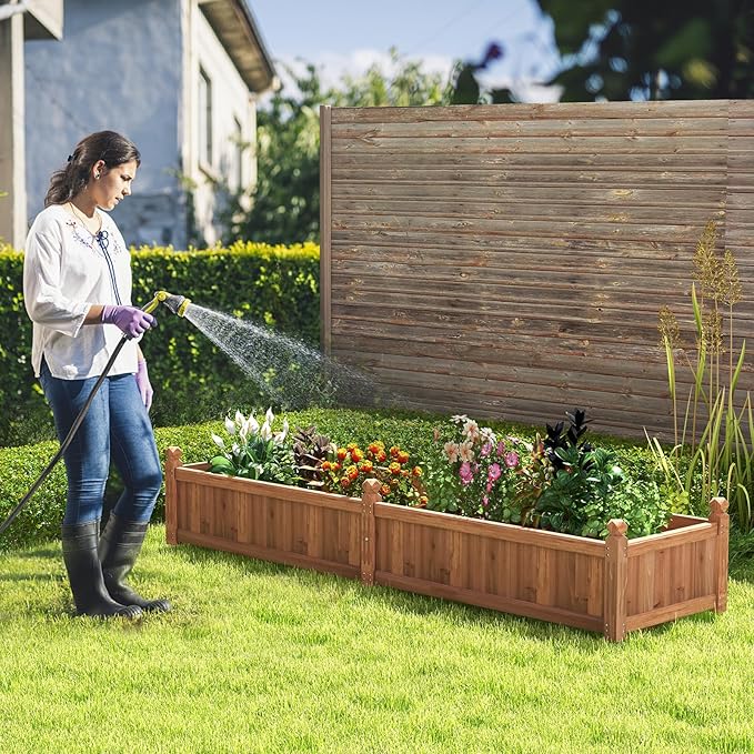S AFSTAR Wooden Raised Garden Bed 91L x 24W x 16H Outdoor Rectangular Planter Box with Liner &amp 4-Corner Drainage Holes Planter Container for Garden Patio Raised Bed for Veggies Fruit Flower