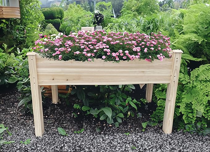 BTExpert 4ft Wooden Raised Garden Bed with Legs 48x24x30in Elevated Planter Box Stand for Vegetable Flower Backyard Patio Balcony Large Wood Raised Beds Liner Outdoor - 30 in Height