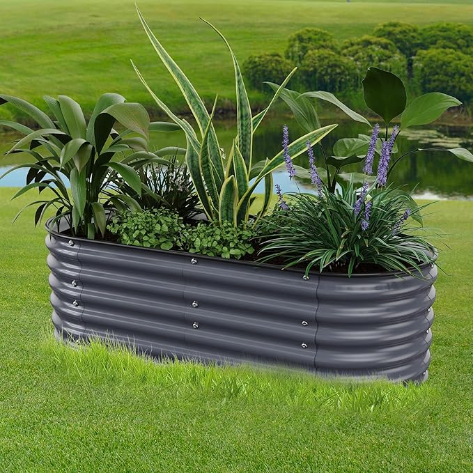 Raised Garden Bed 5x2x1.4 Ft Planter Box for Outdoor - Zinc-Aluminum-Magnesium Stainless Steel Durable Metal Garden Beds Kit for Vegetables Flowers Herbs and Succulents (Deep Grey)