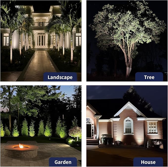 Low Voltage Brass Landscape Spotlights - Waterproof 12V LED Uplights for Garden Yard Tree House - 5W 2700K Warm White MR16 Bulb Outdoor Lighting (Black 06)