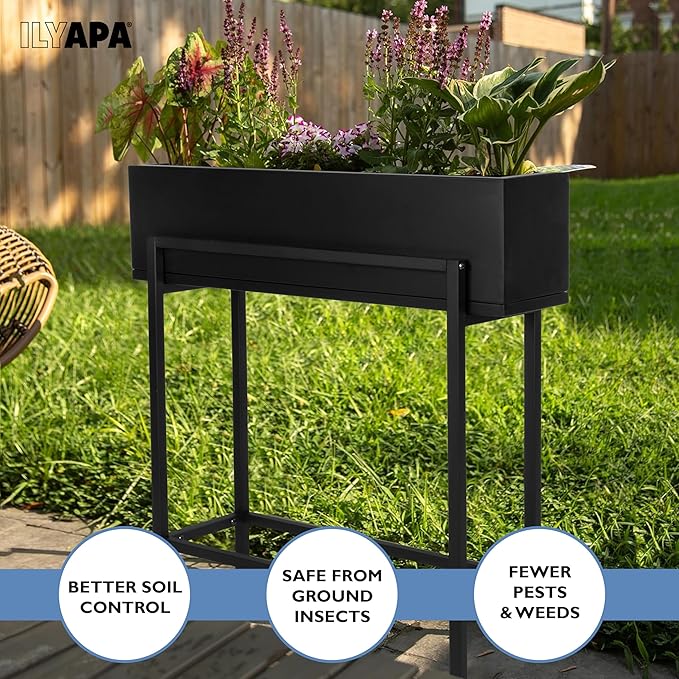 Ilyapa Raised Planter Box with Legs - 29x33x9 Inch Metal Raised Garden Bed for Outdoor or Indoor Herb Garden Plants Patio Balcony or Living Room