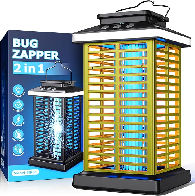 Bug Zapper Outdoor Mosquito Zapper 2 in 1 Portable &amp Rechargeable Bug Zapper Outdoor with 5000mAh Battery &amp LED Night Light 4000V Electric Fly Zapper for OutsidePatioBackyardGarden Yellow