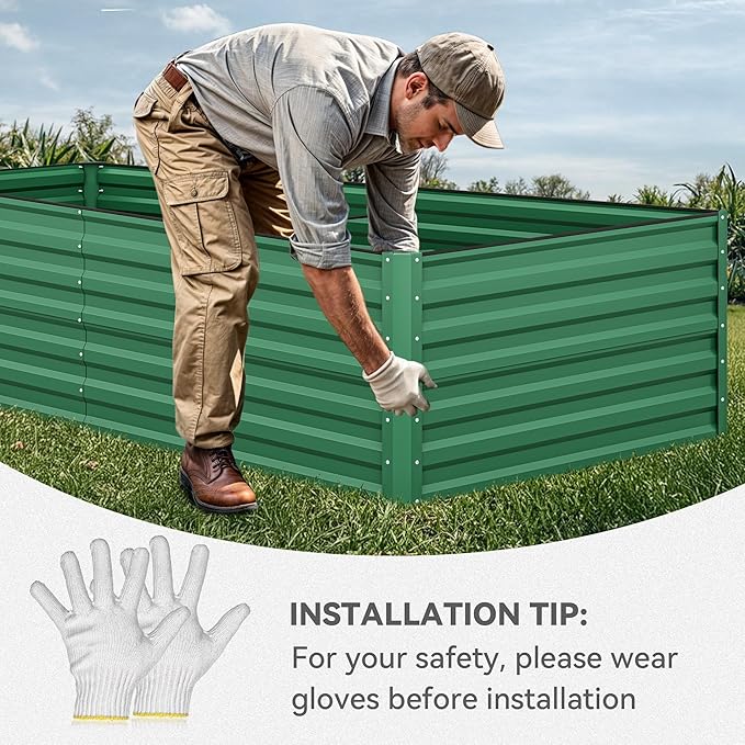 YITAHOME 96x48x24 in 2pcs Galvanized Raised Garden Bed Kit Large Metal Planter Box with Gloves Safety Rubber &amp Support Rod Outdoor Flower Bed for Plants Vegetables Green