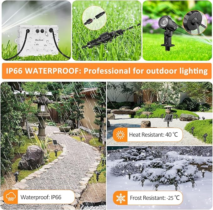 MEIHUA 6 in 1 Solar Spot Lights Outdoor Solar Landscape Spotlights 2700K/4000K/6500K 3 Brightness &amp Remote Control IP66 Waterproof Spotlights Outdoor Garden for Pathway Driveway Tree