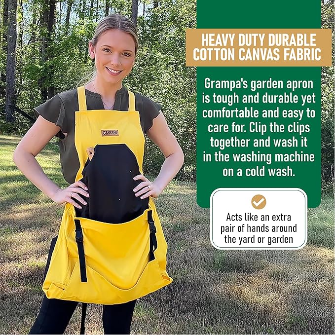 Grampa's Garden Apron - Cross Back Gardening Apron With Pockets For Women &amp Men | Harvest Apron with Large Kangaroo Pouch