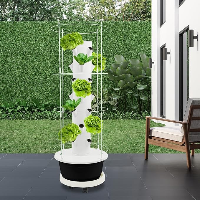 Hydroponics Growing System 28 Pods Large Vertical Hydroponic Growing Tower with with Climbing Trellis 9-Tier Indoor Gardening System for Herb Vegetable Fruit(Black)