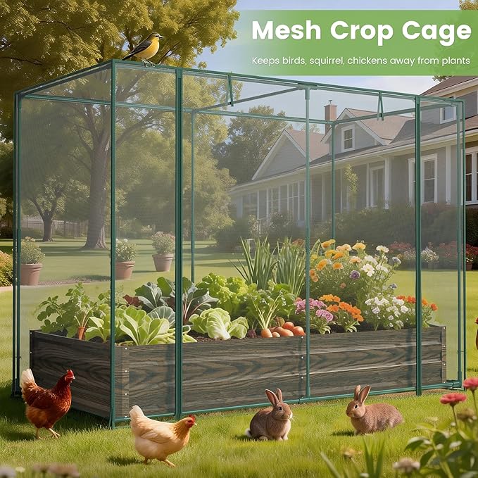 DoCred Crop Cage with Raised Garden Bed 84.6 x 45.3 x 59 Plant Protection Tent Garden Cages with Window 2 in 1 Galvanized Raised Garden Bed Kit and Mesh Cover for Garden Yard Lawn