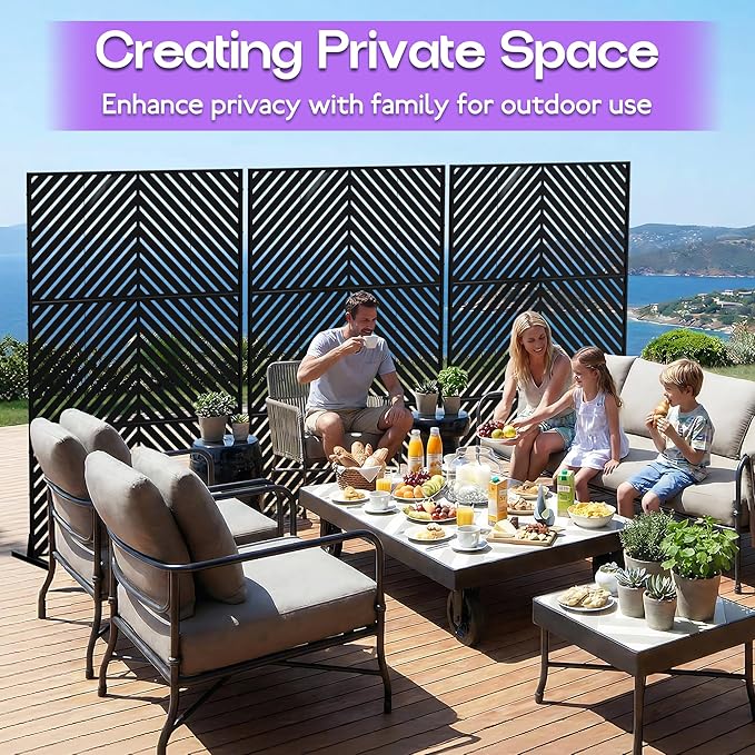 Metal Privacy Screen 72 H x 47.2 Decorative Outdoor Privacy Screen Privacy Panel with Stand for Balcony Deck Patio Lawn Garden Privacy Fence (Black-Arrow)