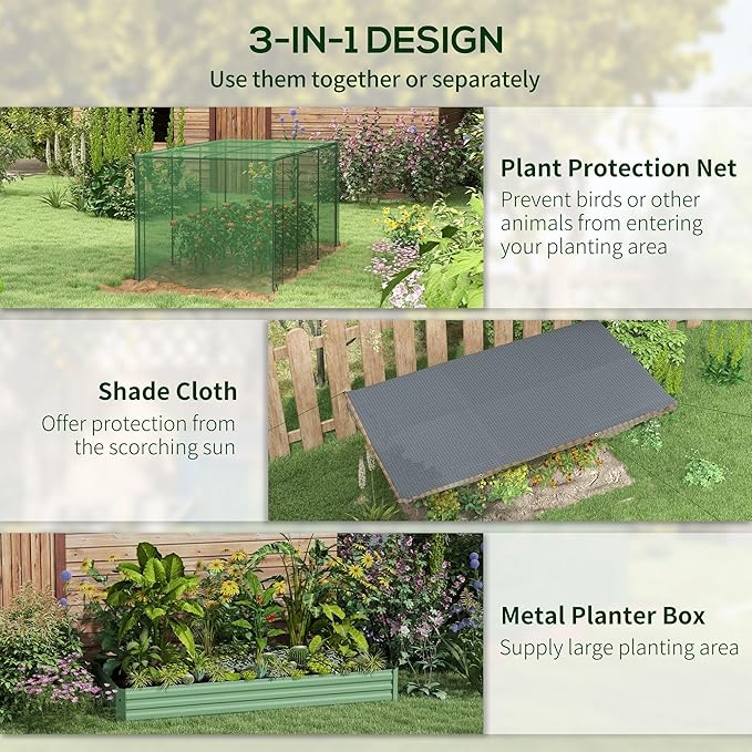 5x8ft Heavy Duty Weather Resistant UV-Resistant Garden Shade Cage Protection System Raised Bed Green Optimal Plant Growth