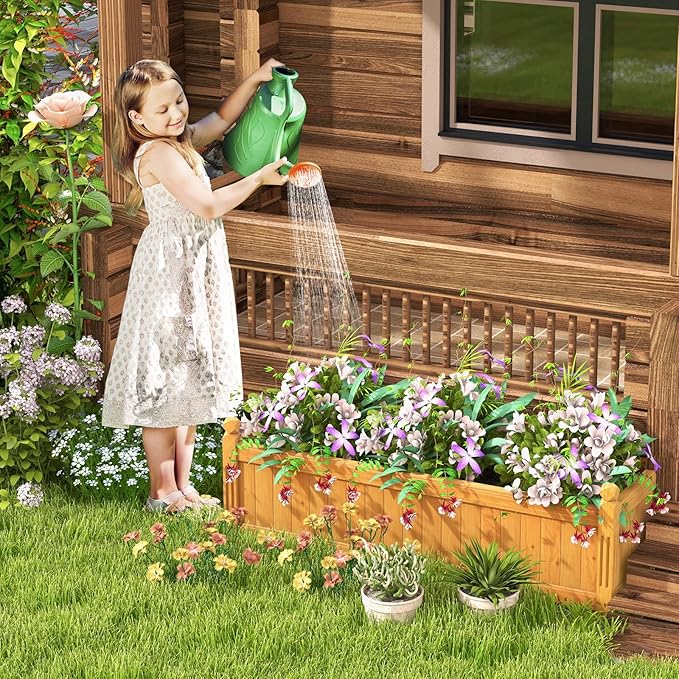 Giantex Raised Garden Bed Wooden Planter with Drainage Holes Rectangular Plant Box for Vegetables Flowers Herbs Fruit Growing Raised Container for Garden Patio Balcony Easy Assembly
