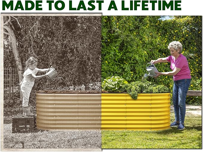 Plant &amp Plot Galvanized Raised Garden Beds Outdoor // 4×2×2 ft Planter Raised Beds for Gardening Vegetables Flowers // Large Metal Garden Box (Yellow) // Patented Tool-Free Design