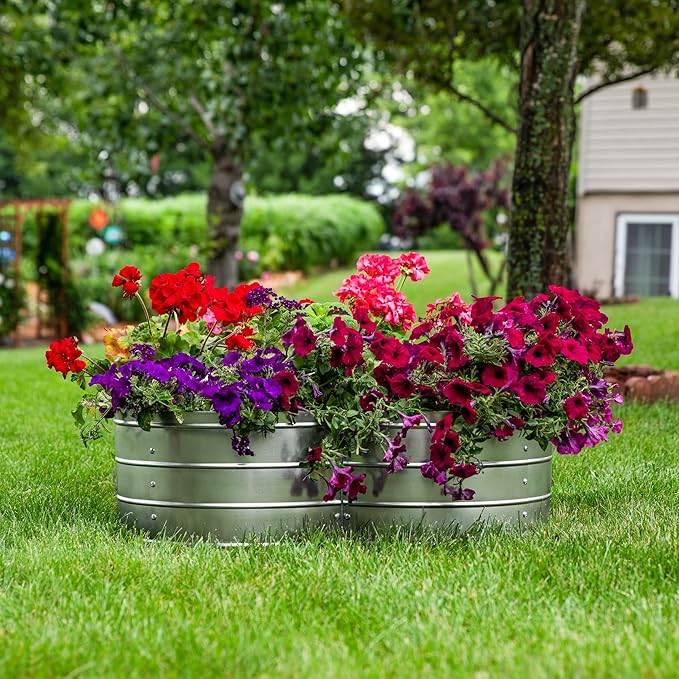 Sunnydaze Galvanized Raised Garden Bed - Metal Raised Bed for Gardening - Outdoor Planter Box for Flowers Plants and Vegetables - Silver - 12” H Clover