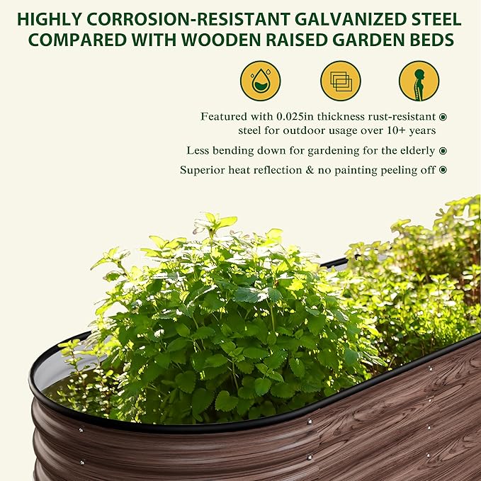 VEIKOU 8X2FT Wood Grain Raised Garden Bed 17’’H Metal Galvanized Raised Garden Bed with Bottomless Design 9 in 1 Raised Garden Bed Kit Modular Raised Planter Box for Plants Rustic