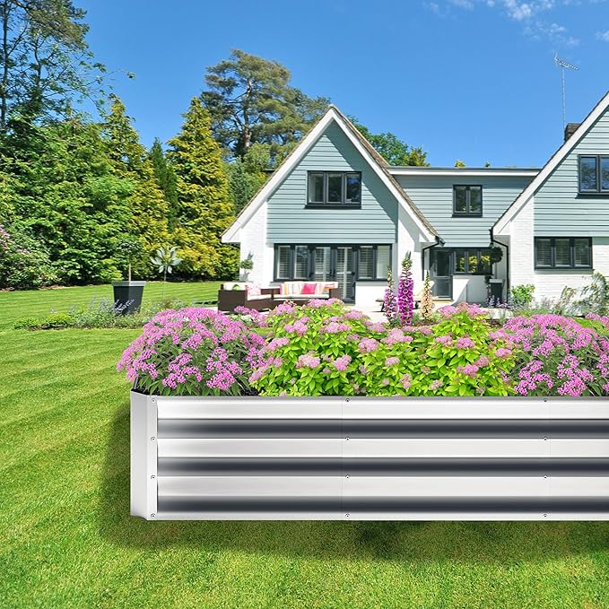 2PCS 6x2x1FT Galvanized Raised Garden BedPlanter Raised Beds-Metal Garden BoxLarge Plant for Outdoor Planting Vegetables BedFlowerherb-Silver