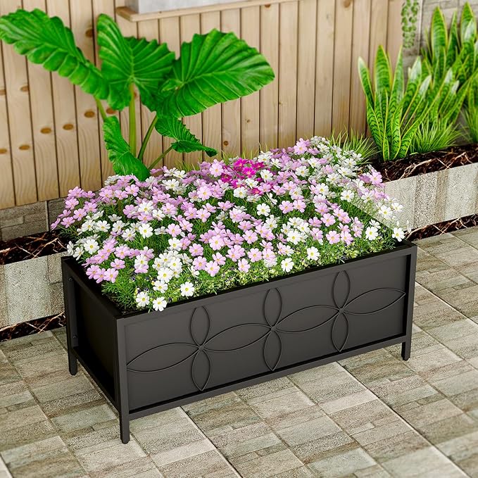 Zhongma Sturdy Raised Garden Bed with Inner Fabric Liners for Vegetables Flower Planter Box for Backyard Patio Balcony. Inner Size: 33.85x14.17x11 inch