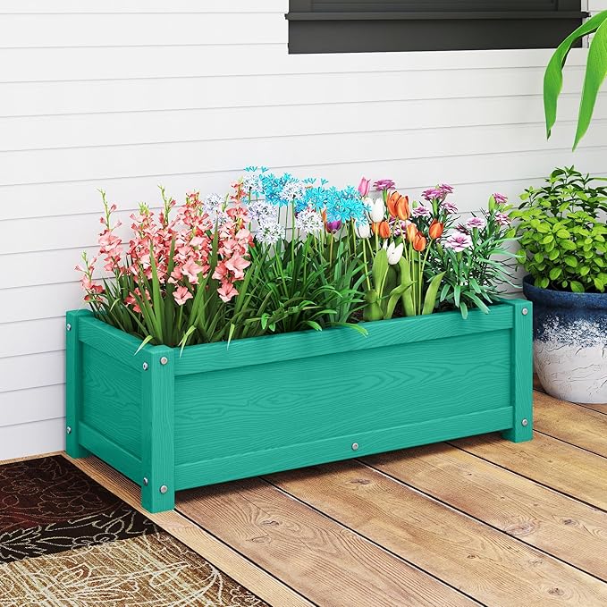 HDPE Raised Planter Box OutdoorRot-Resistant and Non-CrackingRaised Beds for Gardening 29.5 * 14.4 * 9.8 in for YardLawnOutdoor Planter Boxes Rectangle with Drainage Holes Aruba Blue