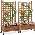 Yaheetech 2pcs 50 H Raised Garden Bed with Trellis &amp Wheels Standing Vertical Horticulture Planter Box for Vine Climbing Plants Flowers Herbs Brown
