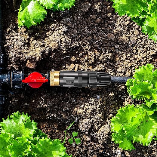 Feekoon 4 Set 25 Psi Drip Irrigation Faucet Adapter Kit 1/2'' Irrigation Tubing to 3/4'' Faucet Water Pressure Regulator Backflow Preventer with Filter Drip System Parts