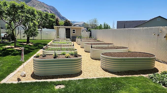 A ANLEOLIFE 8x4x2ft Galvanized Raised Garden Bed Kit Oval Metal Deep Root Planters for Outdoor Plants Vegetables Flowers Herb Large Bottomless 478 Gallon Capacity- Antique White