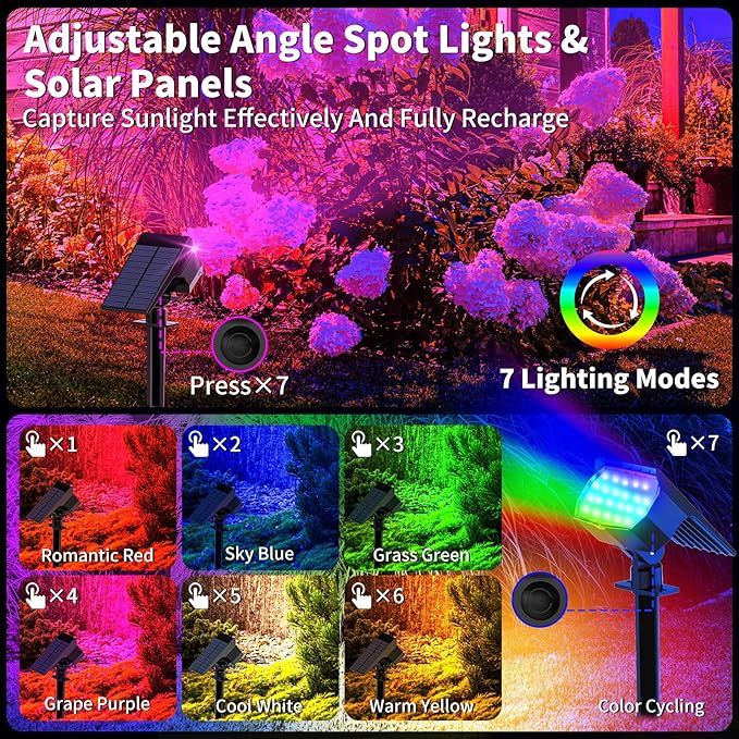 Solar Spot Lights Outdoor Color Changing [7 Mode/6 Pack] Christmas Landscape Spotlights Solar Lights Outdoor Waterproof Solar Led Powered Flood Light for Outside Pathway Yard Garden Walkway