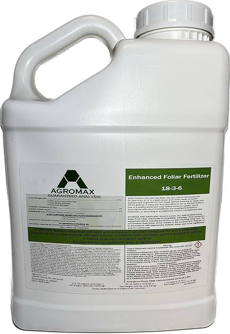 18-3-6 Liquid Fertilizer (1 Gallon) by AGROMAX - Turf Grass and Lawn Liquid Fertilizer Enhanced with Micronutrients Seaweed Extract and Fulvic Acid.