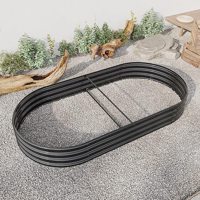 Raised Garden Bed Outdoor Oval Large Metal Raised Planter Bed for for Plants Vegetables and Flowers - Black