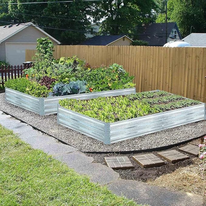 Large Garden Bed 8x4x1FT Set of 2 - Galvanized Steel Raised Planter Box for Vegetables Herbs &amp Flowers Outdoor Garden Beds Rust-Resistant &amp Durable