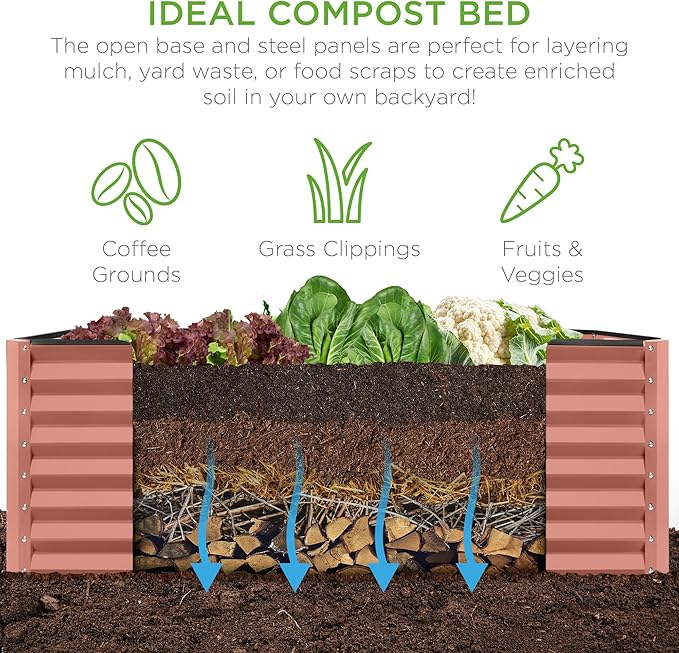 Best Choice Products 6x3x2ft Outdoor Metal Raised Garden Bed Deep Root Box Planter for Vegetables Flowers Herbs 269 Gallon Capacity 100% Non Toxic Materials - Terracotta
