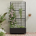 Casaphoria Metal Raised Garden Bed with Trellis and Wheels 72x35x16 Planter Box for Climbing Plants Vegetables &amp Vines Features Drainage Holes and Privacy Screen (Black-Grid)