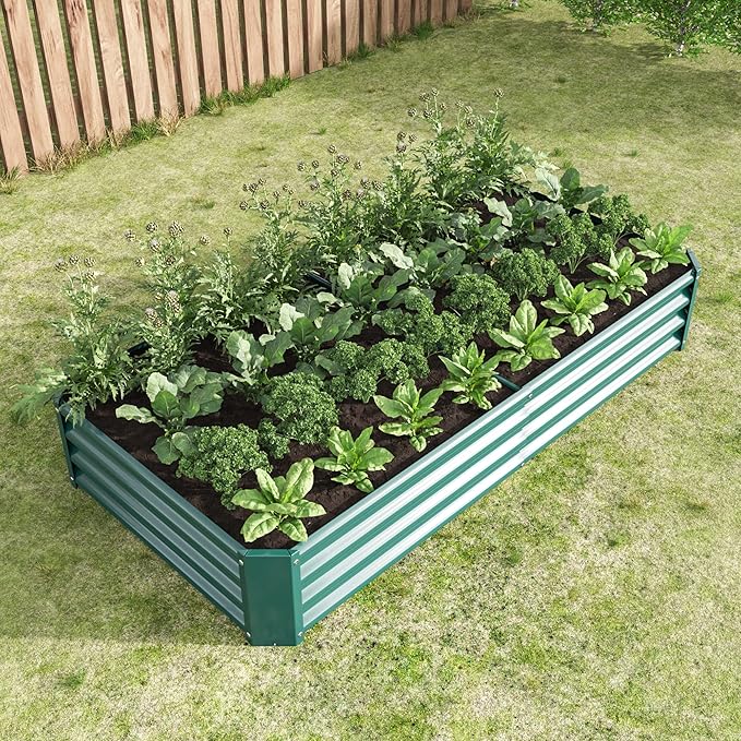 Galvanized Raised Garden Bed Kit Outdoor Planter Box Metal Patio Kit Planting Raised Beds Raised Garden Bed for Flower Planters Vegetables Herb (Green 6×3×1ft)