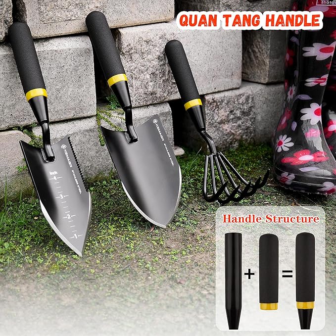 Heavy Duty Stainless Steel Garden Tool Set - Thoughtfully Crafted for Outdoor Patio Use Perfect for Both Men and Women. Includes Gardening Trowel Transplanting Shovel and Hand Cultivators