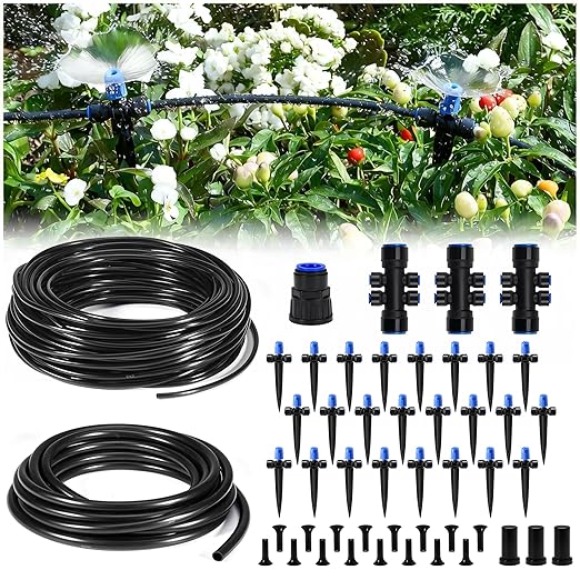 HIRALIY 140FT Quick Connect Garden Watering System with Adjustable Vortex Drippers Saving Water Automatic Drip Irrigation Kit for Raised Bed and Plants Vegetable Garden