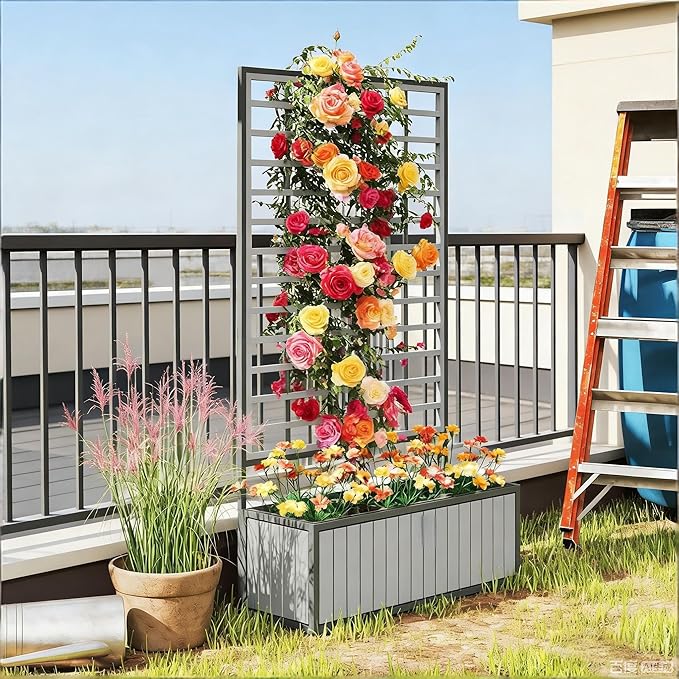 Wooden Raised Garden Bed with Trellis