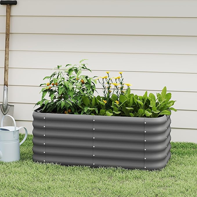 DDK Galvanized Raised Garden Bed Outdoor Planter Bed 4x2x1.5ft Metal Planter Box for Gardening and PlantingGD