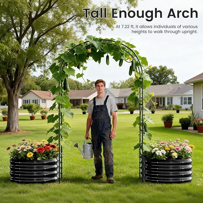 3 in 1 Galvanized Raised Garden Bed with 87 H Arch Trellis for Climbing Plants Outdoor Gardening Planter Box with Climbing Net for Flower Vegetables Fruits Herbs Black