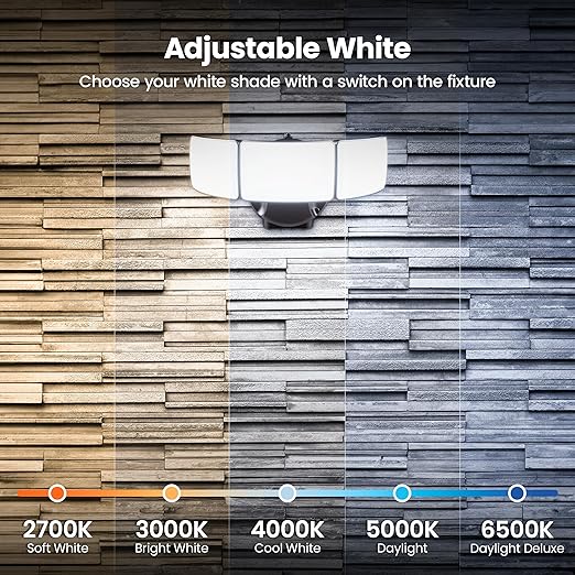 Feit Electric 10.5in Triple-Head Security Flood Light 5000 Lumens Adjustable White 2700K–6500K Microwave Motion Sensor Dusk-to-Dawn Photocell Lumen Select S10.5TFL/5CCT/MM/BZ