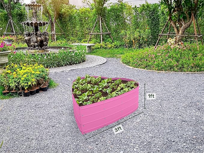 Plant &amp Plot Galvanized Raised Garden Beds Outdoor // Planter Raised Beds for Gardening Vegetables Flowers // Large Metal Garden Box (Pink) // Tool-Free Assembly