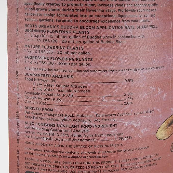 Roots Organics ROBBG Natural Organic Buddha Bloom Plant Fertilizer for Indoor Outdoor Container Plants and Hydroponics 1 Gallon