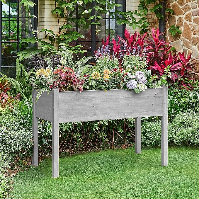 Yaheetech 1pc Raised Garden Bed Outdoor with Legs Horticulture Elevated Wood Planter Boxes w/Stable Rectangle Structure Standing Planter for Vegetables Flowers Herbs PlantingGray