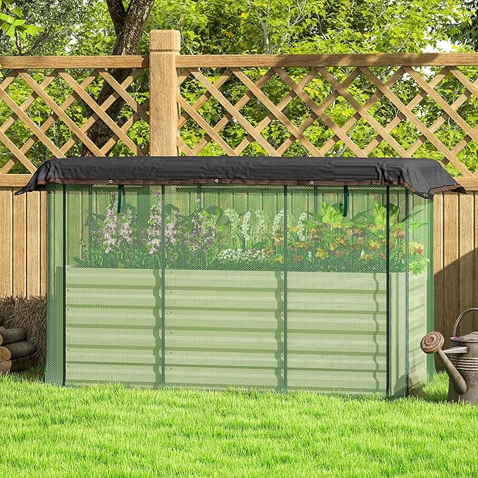 Heavy-Duty Galvanized Steel Planter Box Featuring Gardening Crop Cage and Fade-Resistant Shade Fabric Beige Color Weather-Beaten Design