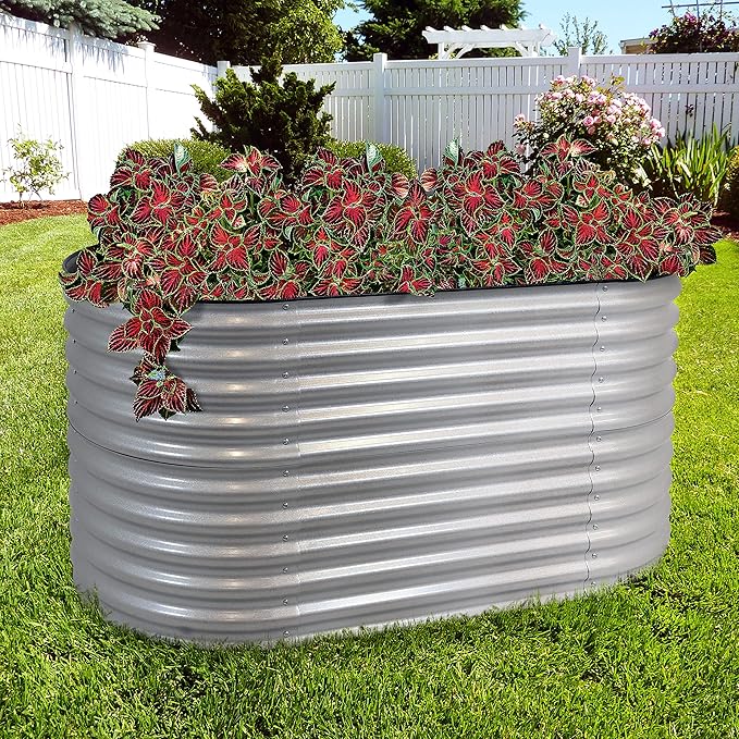 Sunnydaze Stackable Galvalume Steel Raised Garden Bed - 62.5 Oval Silver