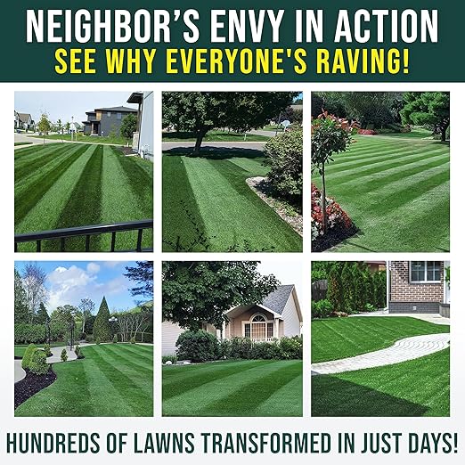 PetraMax Neighbor’s Envy Grass Fertilizer for Lawn &amp Garden 4 Gallon Covers up to 64000 sq.ft. 7-in-1 Liquid Lawn Fertilizer Concentrate for Deep Green Turf - Includes Nitrogen/Iron/Humic/Sea Ke