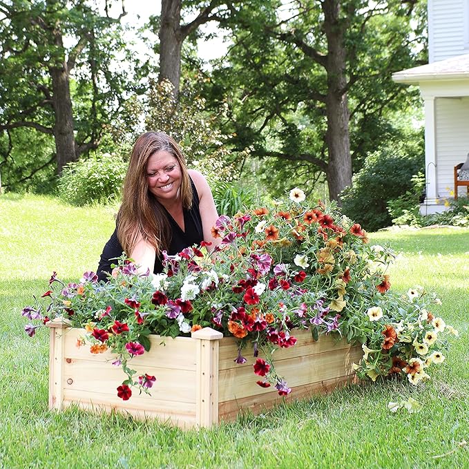 Sunnydaze Rectangular Wood Raised Garden Bed – Outdoor Elevated Planter Box for Flower Vegetable and Herb Gardening - 4’ x 2’