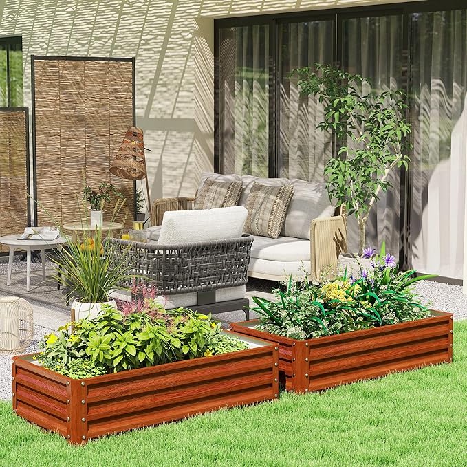 47.25x23.5x12in Brown Rustproof Galvanized Garden Bed Precision-Welded Steel Panels Open Base Enhancing Water Flow &amp Root Extension