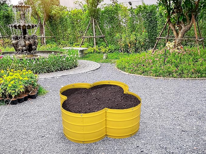 Plant &amp Plot Galvanized Raised Garden Beds Outdoor // 3×3×1 ft Planter Raised Beds for Gardening Vegetables Flowers // Large Metal Garden Box (Yellow) // Patented Tool-Free Design