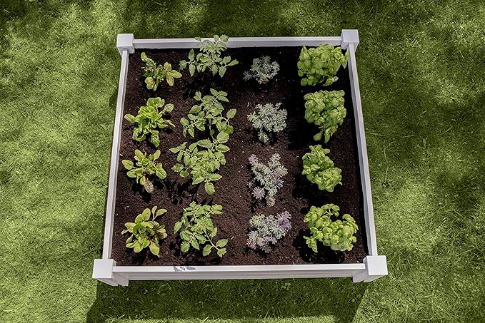 Vita Classic 4 Foot x 4 Foot x 11 inch White Vinyl Raised Modular Garden Bed White PVC BPA and Pthalate Free VT17108
