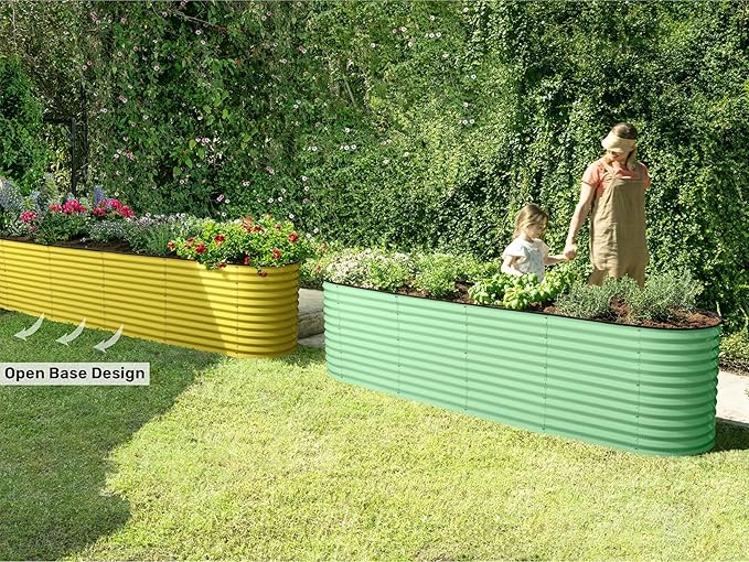 9-in-1 Galvanized Raised Garden Beds Outdoor // 8×2×2.5 ft Modular Planter for Gardening Vegetables Flowers // 32 Extra Tall Metal Raised Garden Bed (Light Green) // Patented Design Planter Box