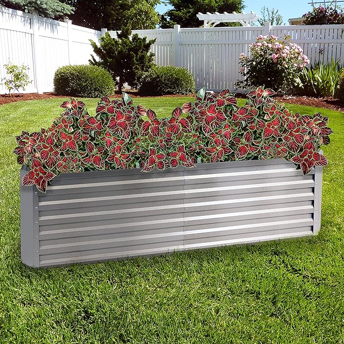 Sunnydaze 71-Inch Rectangular Raised Garden Bed - Galvalume Steel Vegetable Flower Bed Planter Kit - Silver