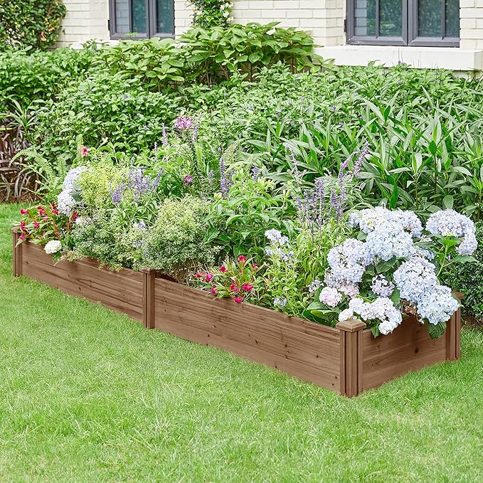 Topeakmart 95 x 25 x 11inches Wooden Elevated Raised Garden Bed 8x2ft Raised Kit Divisible - Garden Planter Boxes for Vegetables Outdoor Outside Brown